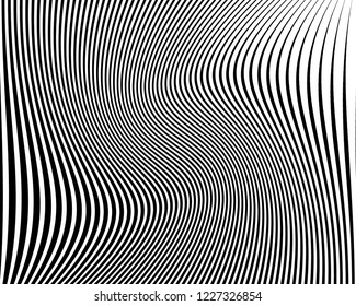  Texture with wavy, curves lines. Optical art background. Wave design black and white. Digital image with a psychedelic stripes. Vector illustration  Abstract pattern.