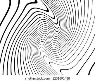 Texture with wavy, curves lines. Optical art background. Wave design black and white. Digital image with a psychedelic stripes. Vector illustration  