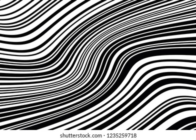 Texture with wavy, curves lines. Optical art background. Abstract pattern. Digital image with a psychedelic stripes. Vector illustration  