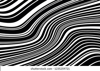 Texture with wavy, curves lines. Optical art background. Abstract pattern. Digital image with a psychedelic stripes. Vector illustration  