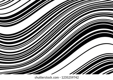 Texture with wavy, curves lines. Optical art background. Abstract pattern. Digital image with a psychedelic stripes. Vector illustration  