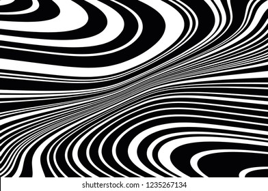 Texture with wavy, curves lines. Optical art background. Abstract pattern. Digital image with a psychedelic stripes. Vector illustration  