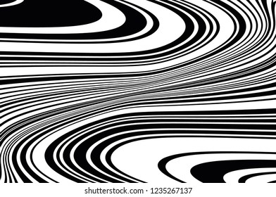 Texture with wavy, curves lines. Optical art background. Abstract pattern. Digital image with a psychedelic stripes. Vector illustration  
