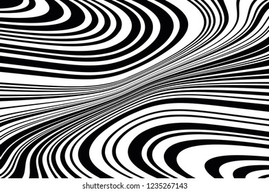 Texture with wavy, curves lines. Optical art background. Abstract pattern. Digital image with a psychedelic stripes. Vector illustration  