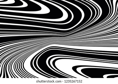 Texture with wavy, curves lines. Optical art background. Abstract pattern. Digital image with a psychedelic stripes. Vector illustration  