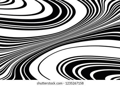 Texture with wavy, curves lines. Optical art background. Abstract pattern. Digital image with a psychedelic stripes. Vector illustration  