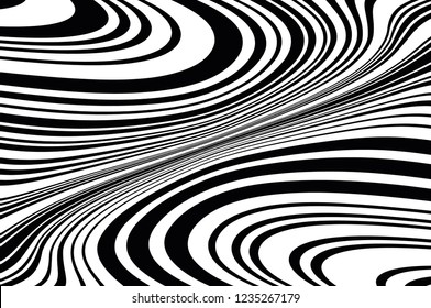 Texture with wavy, curves lines. Optical art background. Abstract pattern. Digital image with a psychedelic stripes. Vector illustration  
