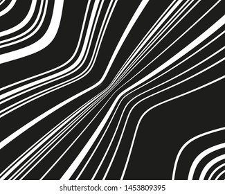 Texture with wavy, curves lines. Optical art background. Wave design black and white. Digital image with a psychedelic stripes. Vector illustration