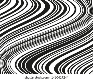 Texture with wavy, curves lines. Optical art background. Wave design black and white. Digital image with a psychedelic stripes. Vector illustration