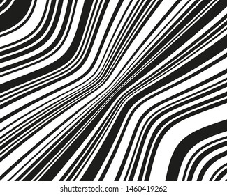 Texture with wavy, curves lines. Optical art background. Wave design black and white. Digital image with a psychedelic stripes. Vector illustration