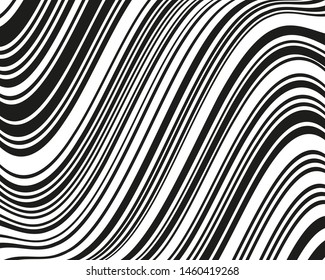 Texture with wavy, curves lines. Optical art background. Wave design black and white. Digital image with a psychedelic stripes. Vector illustration
