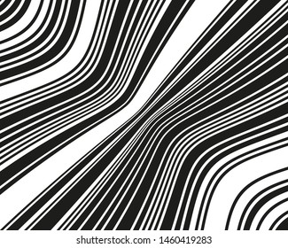 Texture with wavy, curves lines. Optical art background. Wave design black and white. Digital image with a psychedelic stripes. Vector illustration