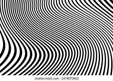 Texture with wavy, curves lines. Optical art background. Wavy design black and white. Digital image with a psychedelic stripes. Vector illustration  