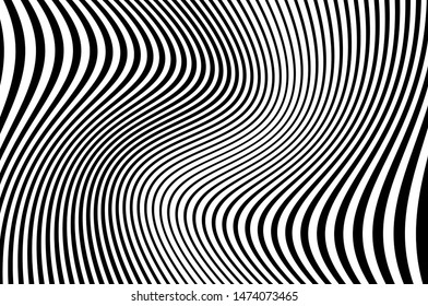 Texture with wavy, curves lines. Optical art background. Wavy design black and white. Digital image with a psychedelic stripes. Vector illustration  