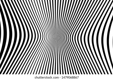 Texture with wavy, curves lines. Optical art background. Wavy design black and white. Digital image with a psychedelic stripes. Vector illustration  