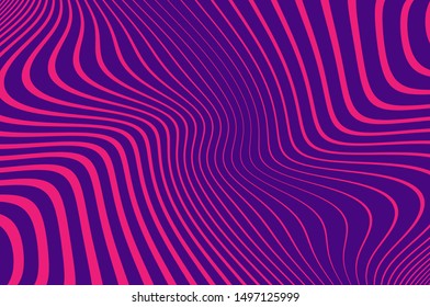 Texture with wavy, curves lines. Optical art background. Wave design pink and purple color. Digital image with a psychedelic stripes. Vector illustration  