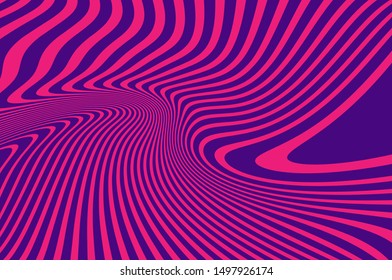 Texture with wavy, curves lines. Optical art background. Wave design pink and purple color. Digital image with a psychedelic stripes. Vector illustration  