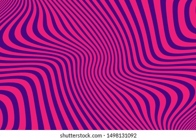 Texture with wavy, curves lines. Optical art background. Wave design pink and purple color. Digital image with a psychedelic stripes. Vector illustration  