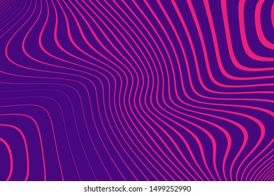 Texture with wavy, curves lines. Optical art background. Wave design pink and purple color. Digital image with a psychedelic stripes. Vector illustration  