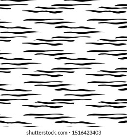 Texture wavy lines, stains, surface, water seamless vector pattern. Black and white.