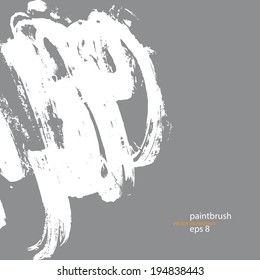 Texture of white paint. Picture created in ink sketch handmade technique. Shape on gray paper. Vector illustration with free paintbrush element for your design