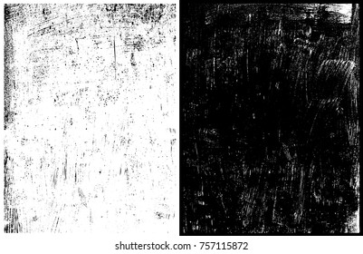 Texture of white painted wall. Grunge banners, insignias, stamps icons. Retro shapes for emblems. Labels and badges. Ink brush stroke. Vector illustration. Isolated on black and white background