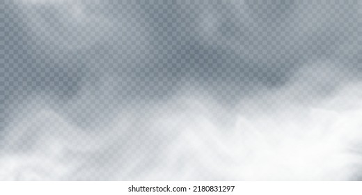 Texture of white smoke on a transparent background. Steam, Smoke, Fog, Clouds special effect. Vector isolated smoke PNG.	
