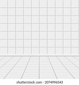 The texture of white square floor and wall ceramic tiles, for the bathroom.