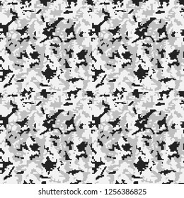 Texture winter military camouflage repeats seamless army black white gray hunting. Vector eps10