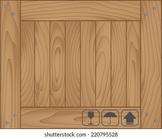 Texture of wood box and fragile symbol on white background. Vector illustration