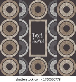 С mit Holzstruktur. Text auf Postkarte. Ethnische Boho-Ornament. Farbe: grau, beige, braun. Design mit manueller Schraffur. Vektorgrafik für Webdesign oder Print.
