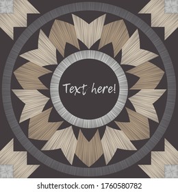 С con textura de madera. Texto en postal. Ornamento étnico de boho. Color - gris, beige, marrón. Diseño con eclosión manual. Ilustración vectorial para diseño web o impresión.