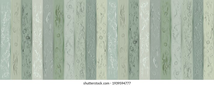 The texture of wooden boards. Rectangular color vector illustration. Banner. Shades of light blue-gray shabby wood. Boards. The fence. Use as background, wallpaper, packaging, overlay on any base, etc