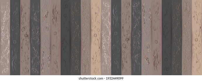 The texture of wooden boards. Various shades of dark gray, brown, beige wood. Rectangular vector illustration. Boards. The fence. Use as a background, wallpaper, packaging, overlay on any base, for de