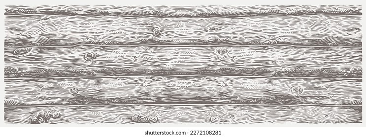 Texture of wooden logs. The texture has a seamless border along the verticals, elongated format, the background is drawn in a graphic style hand converted into a vector illustration.