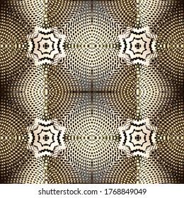 Textured 3d abstract vector seamless pattern. Modern ornamental grunge background. Repeat volume dotted backdrop. Half tone fractals ornament. Geometric  symmetrical lines design. Endless texture.