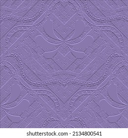 Textured 3d greek seamless pattern. Vector embossed relief background. Ethnic style repeat backdrop. Floral paisley flowers surface emboss ornament. Greek key, meander, waves, curves. Embossing effect