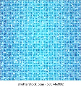Textured abstract background with clear blue water in the pool. Mosaic floor. Vector image