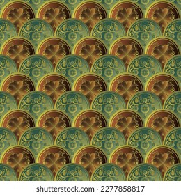 Fondo abstracto texturizado en verde, marrón combinado con círculos de círculo dorado