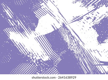 Textured abstract background in lavender tones with grunge brushstrokes and halftone details for creative design