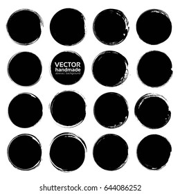 Textured abstract black circles from smears vector isolated on a white background