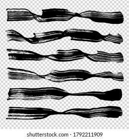 Textured abstract black ink long strokes set on imitation transparent background