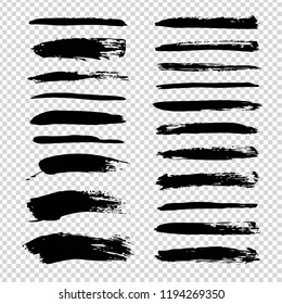 Textured abstract black smears set isolated on imitation transparent background