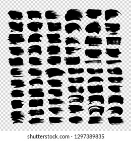 Textured abstract black strokes set isolated on imitation transparent background
