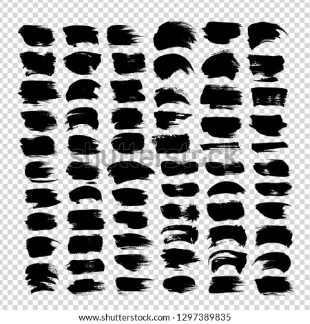 Textured abstract black strokes set isolated on imitation transparent background