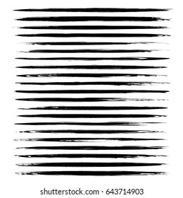 Textured abstract black thin long smears vector objects isolated on a white background