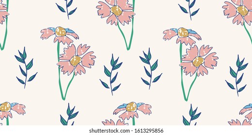 textured abstract botanical florals seamless vector pattern. vintage inspired