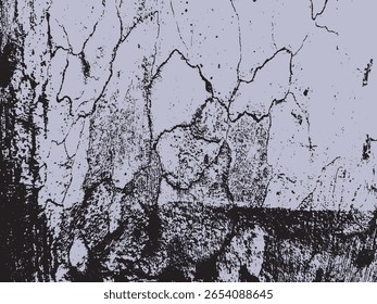 A textured abstract design featuring a silhouette of cracked grunge patterns in black against a light purple background, isolated on a transparent background.