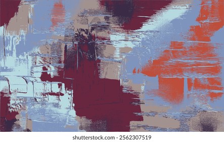 Textured abstract expression featuring bold yet subdued tones of blue, purple, and neutral beige, merging natural wear and artistic chaos into a captivating visual