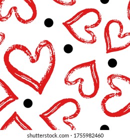 Textured abstract heart seamless pattern. Romantic girlish design for wrapping paper, textile design, backgrounds and backdrops.